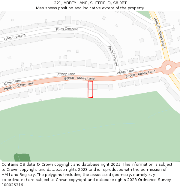 221, ABBEY LANE, SHEFFIELD, S8 0BT: Location map and indicative extent of plot