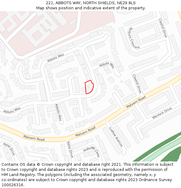 221, ABBOTS WAY, NORTH SHIELDS, NE29 8LS: Location map and indicative extent of plot