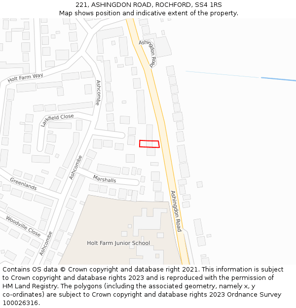 221, ASHINGDON ROAD, ROCHFORD, SS4 1RS: Location map and indicative extent of plot