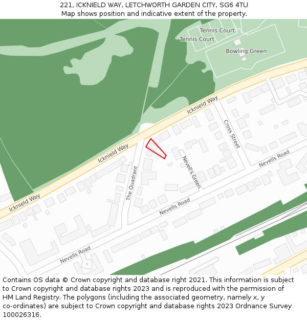 221, ICKNIELD WAY, LETCHWORTH GARDEN CITY, SG6 4TU: Location map and indicative extent of plot