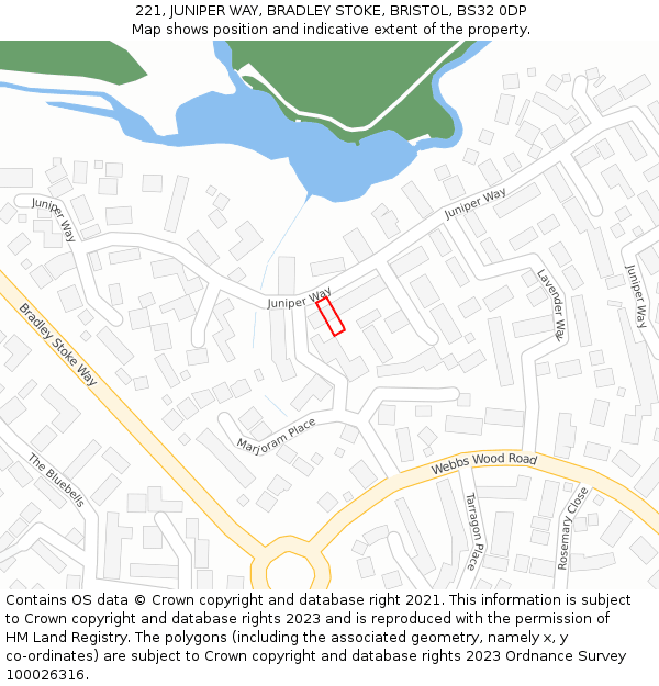 221, JUNIPER WAY, BRADLEY STOKE, BRISTOL, BS32 0DP: Location map and indicative extent of plot