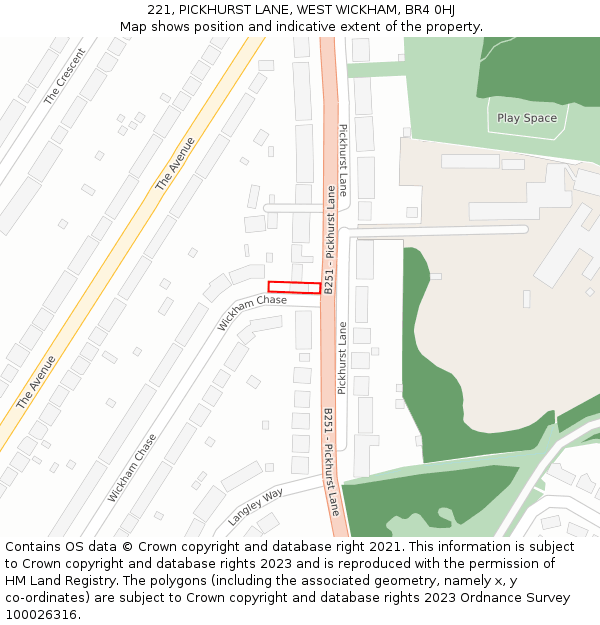 221, PICKHURST LANE, WEST WICKHAM, BR4 0HJ: Location map and indicative extent of plot