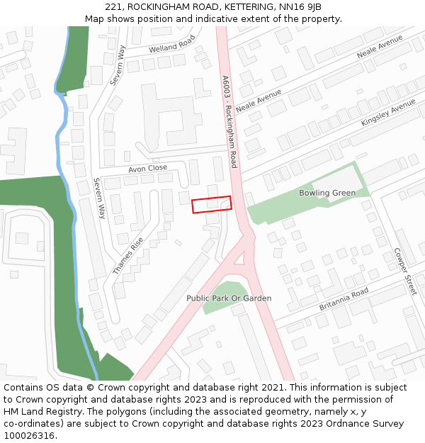 221, ROCKINGHAM ROAD, KETTERING, NN16 9JB: Location map and indicative extent of plot