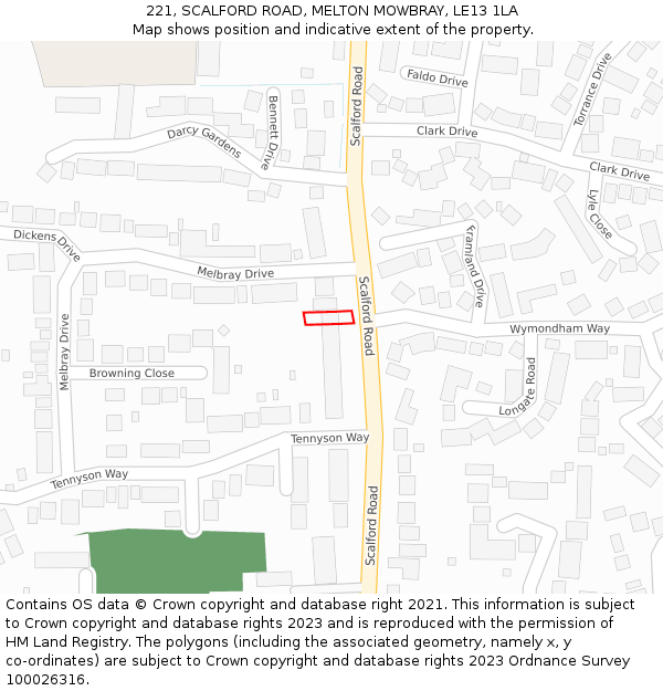 221, SCALFORD ROAD, MELTON MOWBRAY, LE13 1LA: Location map and indicative extent of plot