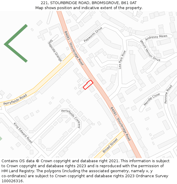 221, STOURBRIDGE ROAD, BROMSGROVE, B61 0AT: Location map and indicative extent of plot