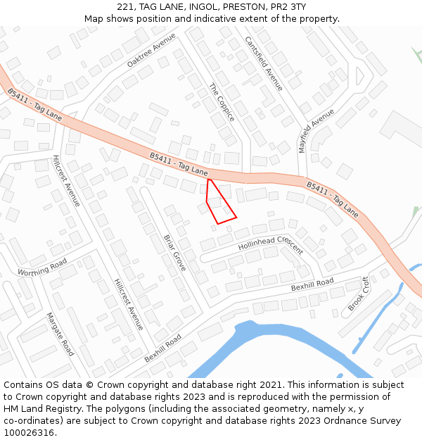 221, TAG LANE, INGOL, PRESTON, PR2 3TY: Location map and indicative extent of plot