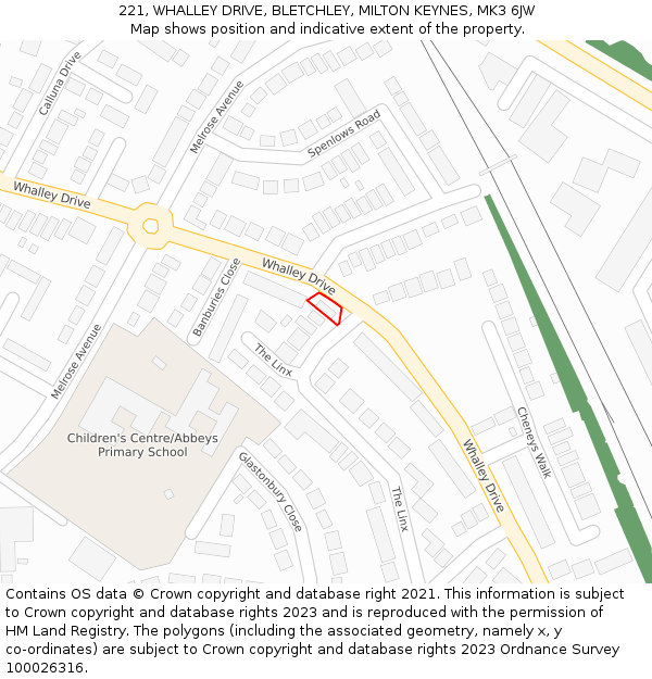 221, WHALLEY DRIVE, BLETCHLEY, MILTON KEYNES, MK3 6JW: Location map and indicative extent of plot