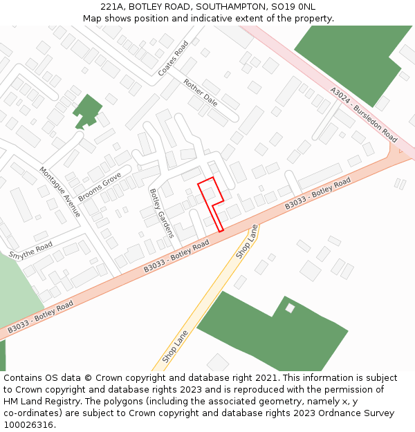 221A, BOTLEY ROAD, SOUTHAMPTON, SO19 0NL: Location map and indicative extent of plot