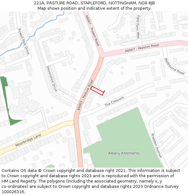 221A, PASTURE ROAD, STAPLEFORD, NOTTINGHAM, NG9 8JB: Location map and indicative extent of plot