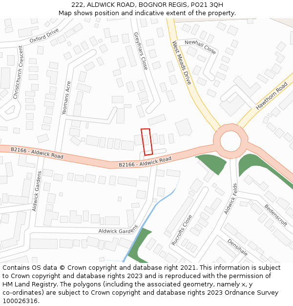 222, ALDWICK ROAD, BOGNOR REGIS, PO21 3QH: Location map and indicative extent of plot