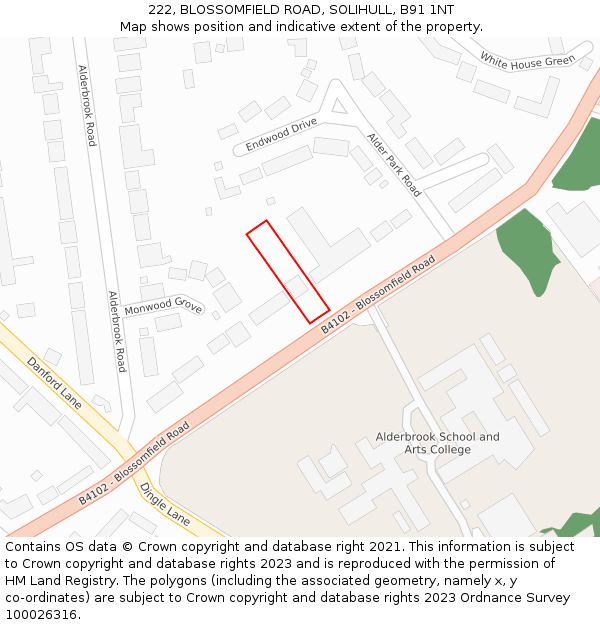 222, BLOSSOMFIELD ROAD, SOLIHULL, B91 1NT: Location map and indicative extent of plot