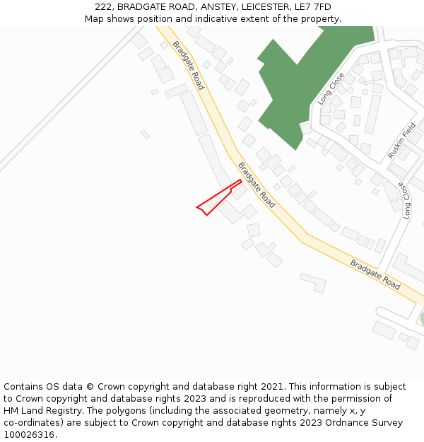 222, BRADGATE ROAD, ANSTEY, LEICESTER, LE7 7FD: Location map and indicative extent of plot