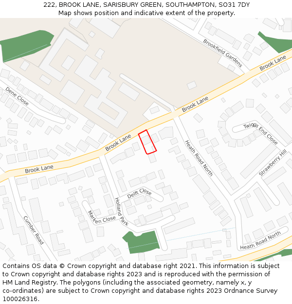 222, BROOK LANE, SARISBURY GREEN, SOUTHAMPTON, SO31 7DY: Location map and indicative extent of plot