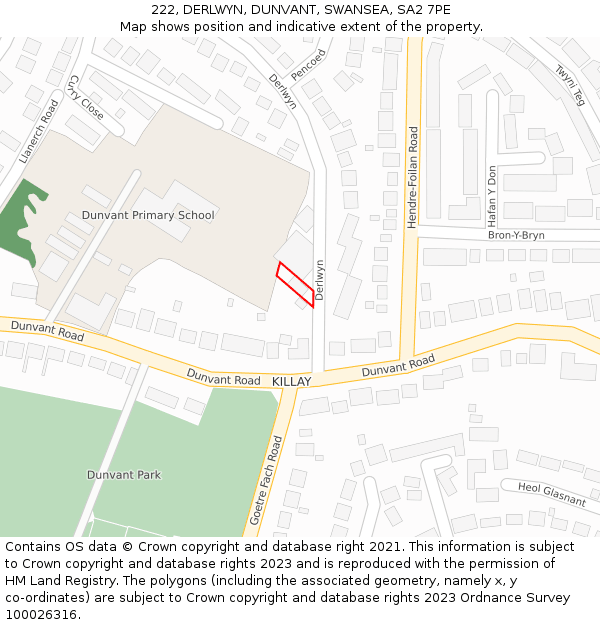 222, DERLWYN, DUNVANT, SWANSEA, SA2 7PE: Location map and indicative extent of plot