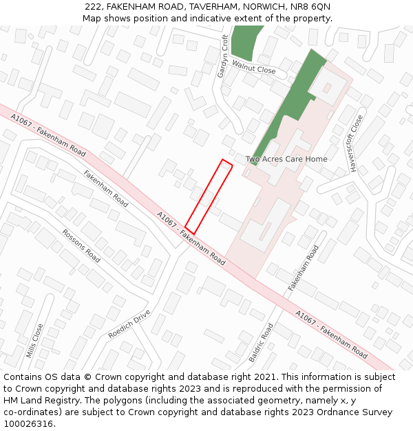 222, FAKENHAM ROAD, TAVERHAM, NORWICH, NR8 6QN: Location map and indicative extent of plot