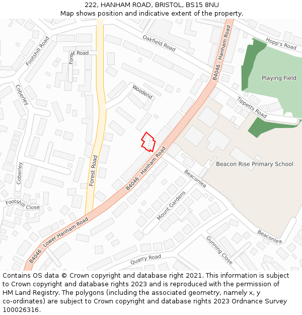 222, HANHAM ROAD, BRISTOL, BS15 8NU: Location map and indicative extent of plot