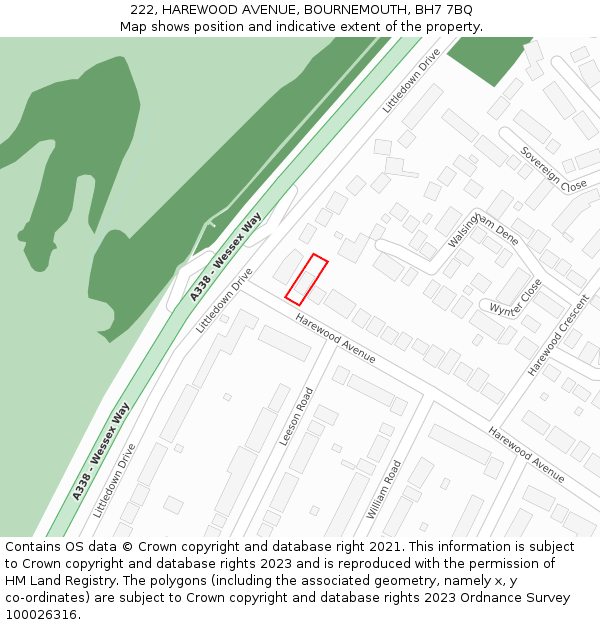 222, HAREWOOD AVENUE, BOURNEMOUTH, BH7 7BQ: Location map and indicative extent of plot