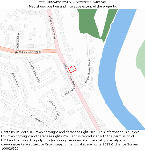 222, HENWICK ROAD, WORCESTER, WR2 5PF: Location map and indicative extent of plot