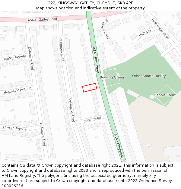 222, KINGSWAY, GATLEY, CHEADLE, SK8 4PB: Location map and indicative extent of plot