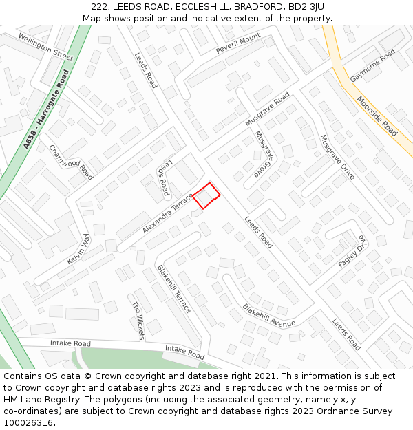 222, LEEDS ROAD, ECCLESHILL, BRADFORD, BD2 3JU: Location map and indicative extent of plot