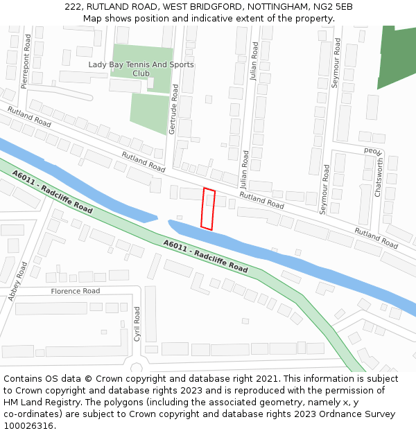 222, RUTLAND ROAD, WEST BRIDGFORD, NOTTINGHAM, NG2 5EB: Location map and indicative extent of plot