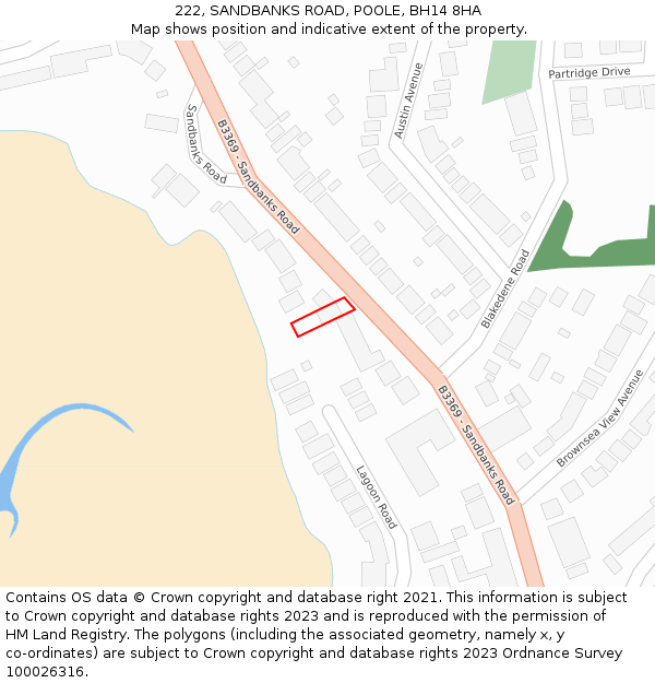 222, SANDBANKS ROAD, POOLE, BH14 8HA: Location map and indicative extent of plot