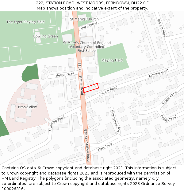 222, STATION ROAD, WEST MOORS, FERNDOWN, BH22 0JF: Location map and indicative extent of plot