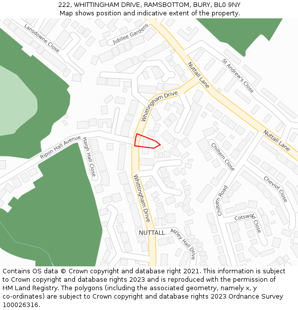 222, WHITTINGHAM DRIVE, RAMSBOTTOM, BURY, BL0 9NY: Location map and indicative extent of plot