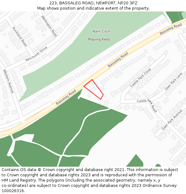 223, BASSALEG ROAD, NEWPORT, NP20 3PZ: Location map and indicative extent of plot