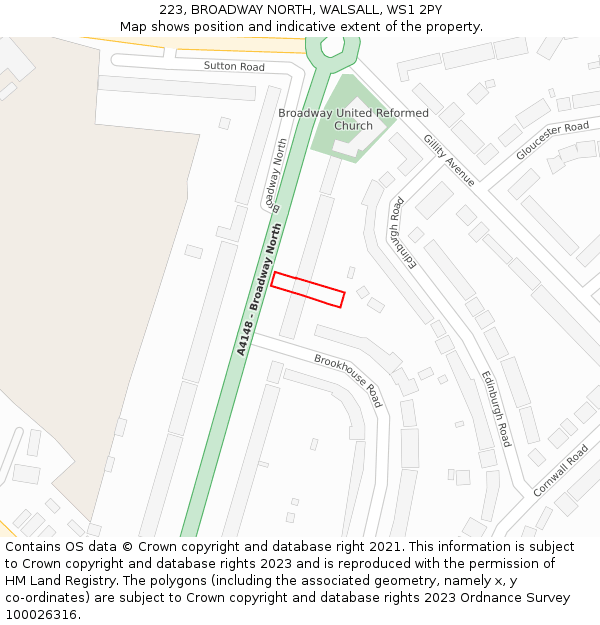 223, BROADWAY NORTH, WALSALL, WS1 2PY: Location map and indicative extent of plot