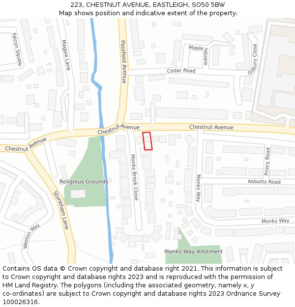 223, CHESTNUT AVENUE, EASTLEIGH, SO50 5BW: Location map and indicative extent of plot