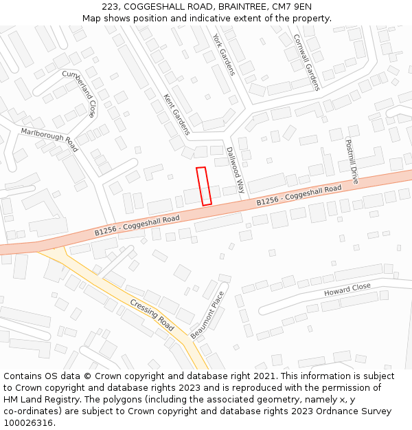 223, COGGESHALL ROAD, BRAINTREE, CM7 9EN: Location map and indicative extent of plot