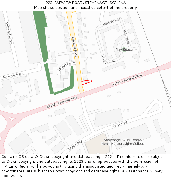 223, FAIRVIEW ROAD, STEVENAGE, SG1 2NA: Location map and indicative extent of plot