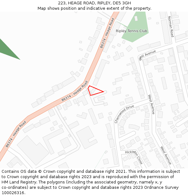 223, HEAGE ROAD, RIPLEY, DE5 3GH: Location map and indicative extent of plot