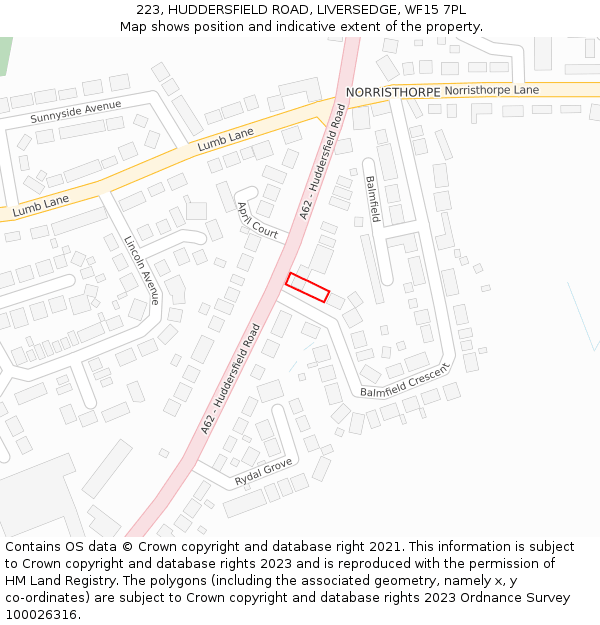 223, HUDDERSFIELD ROAD, LIVERSEDGE, WF15 7PL: Location map and indicative extent of plot