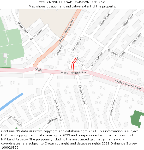 223, KINGSHILL ROAD, SWINDON, SN1 4NG: Location map and indicative extent of plot