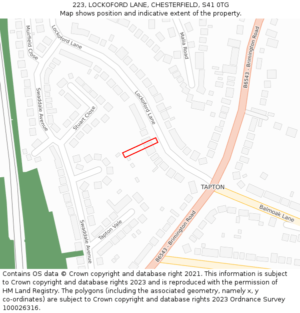 223, LOCKOFORD LANE, CHESTERFIELD, S41 0TG: Location map and indicative extent of plot