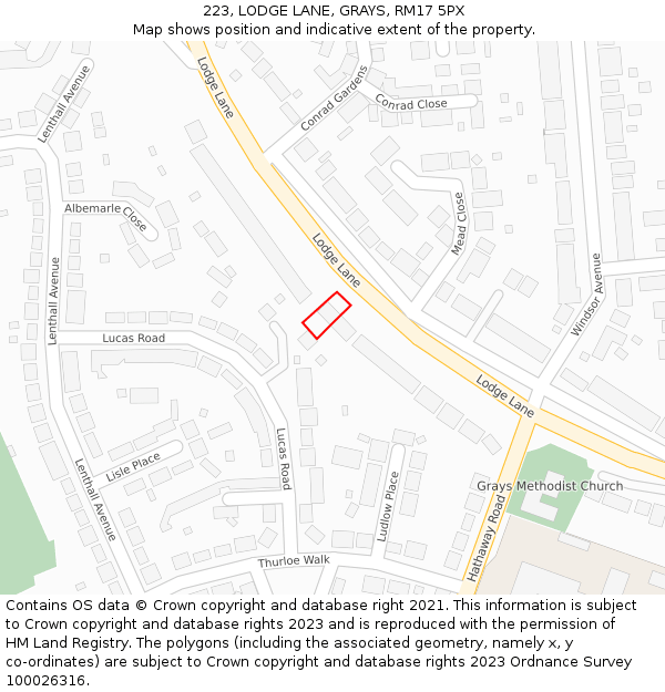 223, LODGE LANE, GRAYS, RM17 5PX: Location map and indicative extent of plot