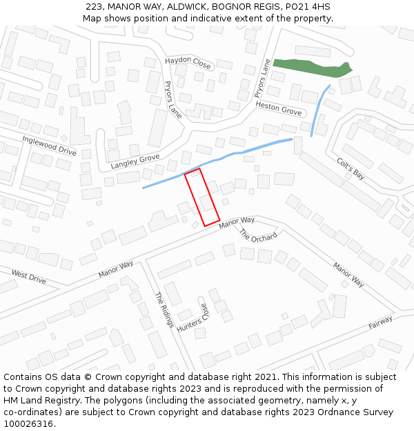 223, MANOR WAY, ALDWICK, BOGNOR REGIS, PO21 4HS: Location map and indicative extent of plot