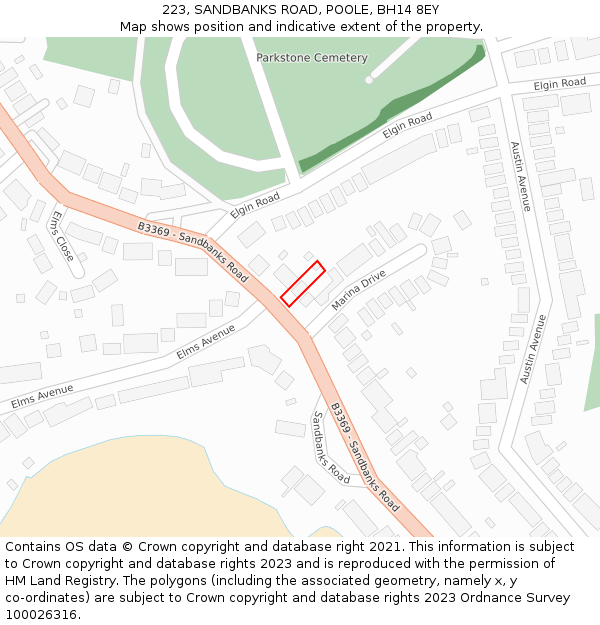 223, SANDBANKS ROAD, POOLE, BH14 8EY: Location map and indicative extent of plot