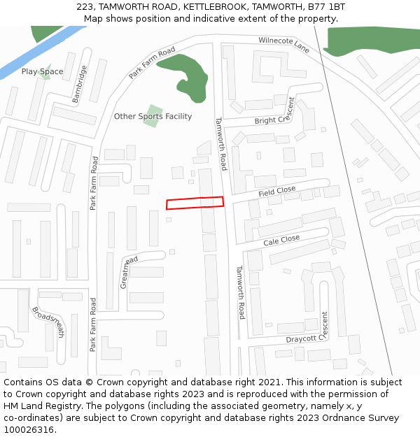 223, TAMWORTH ROAD, KETTLEBROOK, TAMWORTH, B77 1BT: Location map and indicative extent of plot