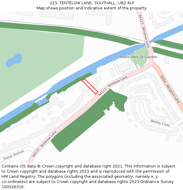 223, TENTELOW LANE, SOUTHALL, UB2 4LP: Location map and indicative extent of plot