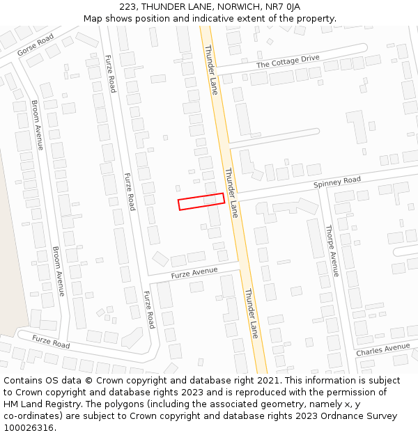 223, THUNDER LANE, NORWICH, NR7 0JA: Location map and indicative extent of plot