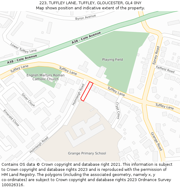 223, TUFFLEY LANE, TUFFLEY, GLOUCESTER, GL4 0NY: Location map and indicative extent of plot