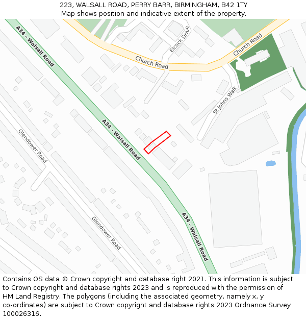 223, WALSALL ROAD, PERRY BARR, BIRMINGHAM, B42 1TY: Location map and indicative extent of plot