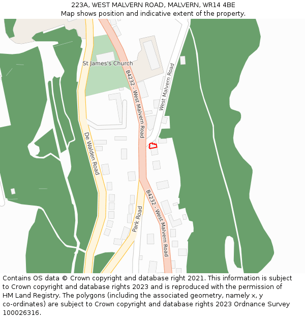 223A, WEST MALVERN ROAD, MALVERN, WR14 4BE: Location map and indicative extent of plot