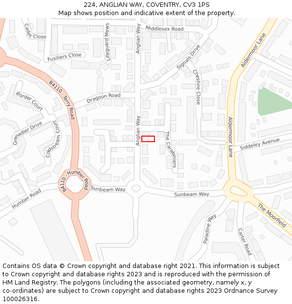 224, ANGLIAN WAY, COVENTRY, CV3 1PS: Location map and indicative extent of plot