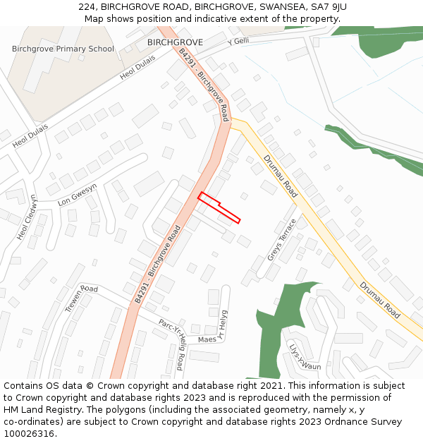 224, BIRCHGROVE ROAD, BIRCHGROVE, SWANSEA, SA7 9JU: Location map and indicative extent of plot
