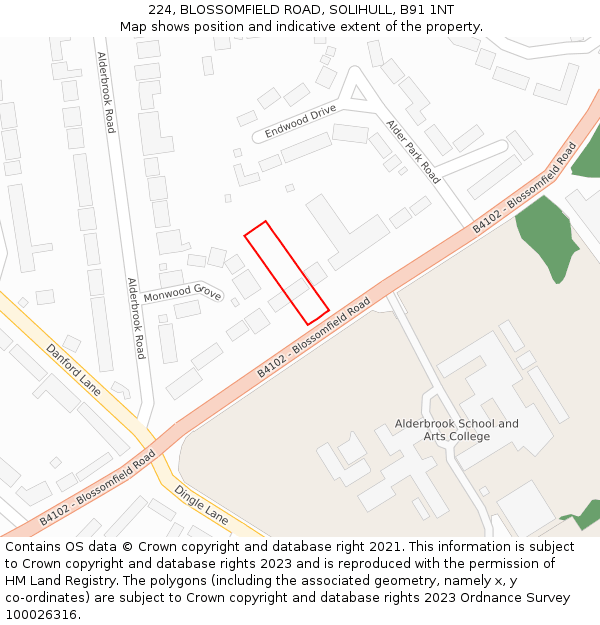 224, BLOSSOMFIELD ROAD, SOLIHULL, B91 1NT: Location map and indicative extent of plot