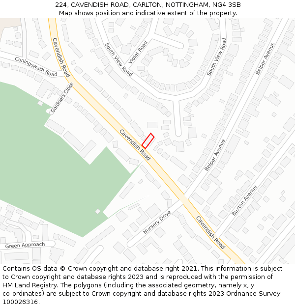 224, CAVENDISH ROAD, CARLTON, NOTTINGHAM, NG4 3SB: Location map and indicative extent of plot